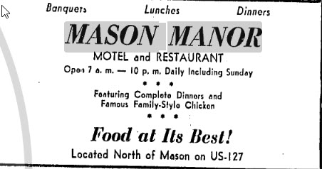 Mason Manor Motel (Turneys Dining Room) - Vintage Ad (newer photo)